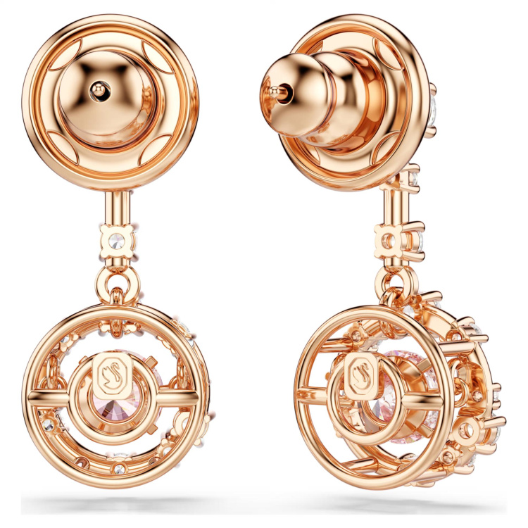 Constella drop earrings Round cut, Dancing stone, Pink, Rose gold-tone plated
